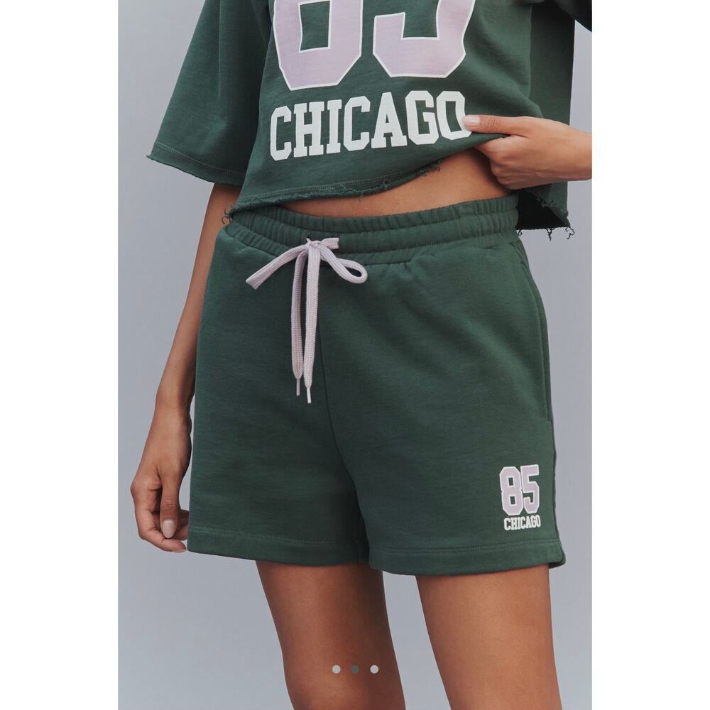 New Anthropologie Daily Practice Chicago Green Summer Beach Sweat Shorts Size XS - Picture 3 of 4